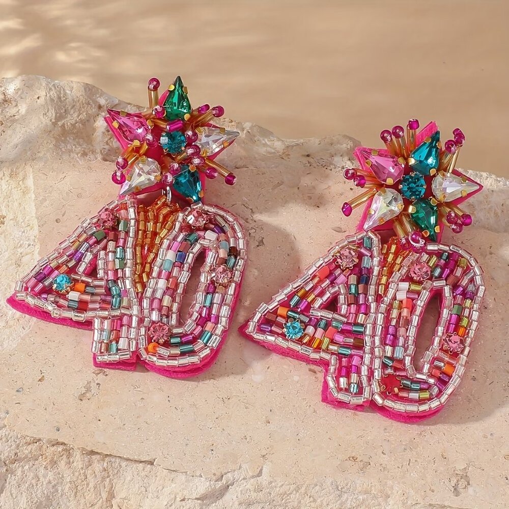 Women’s 40th Birthday Large Beaded Dangle Statement Earrings (NEW & SO CUTE!)